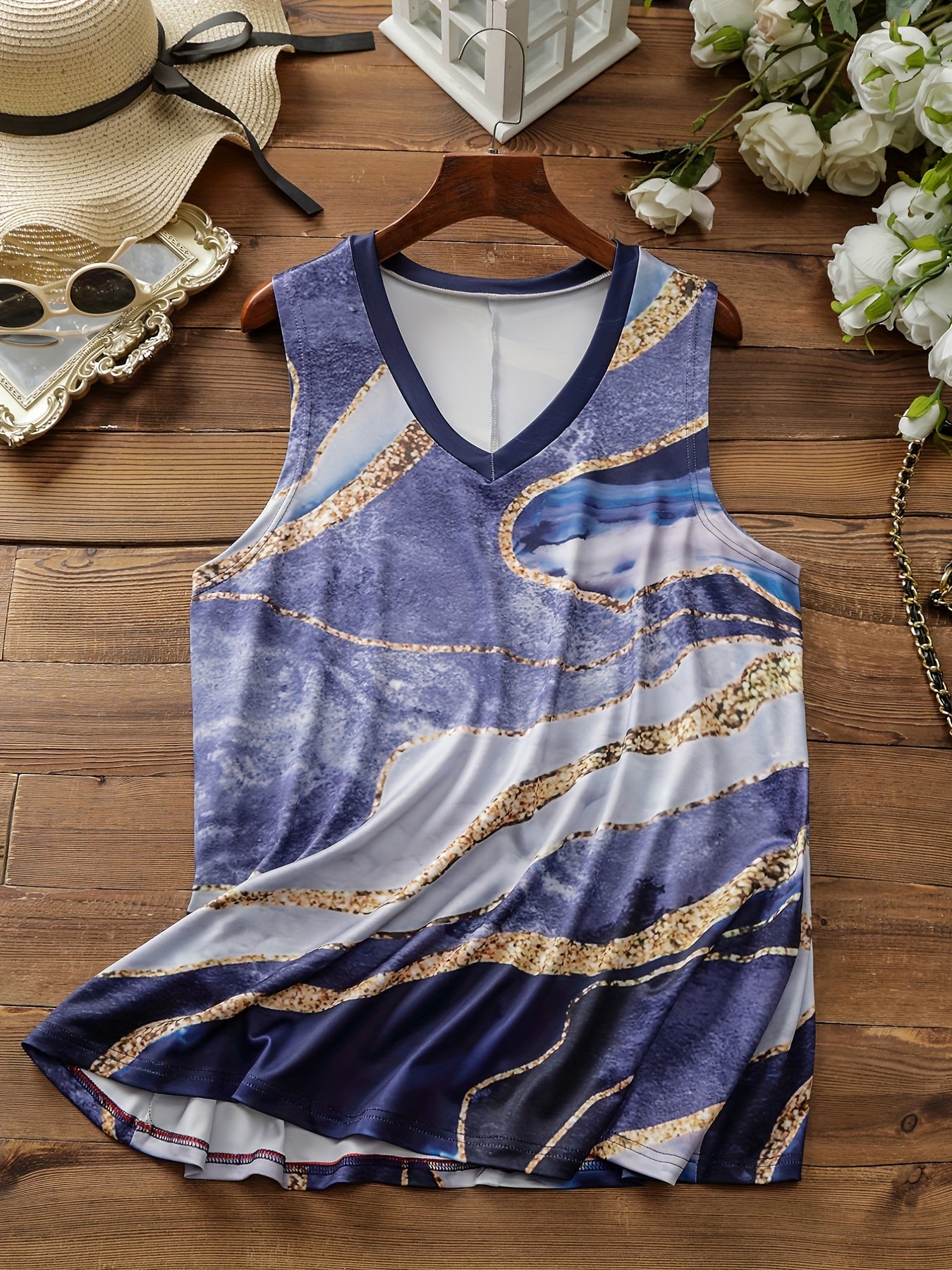 Marble Print V Neck Tank Top