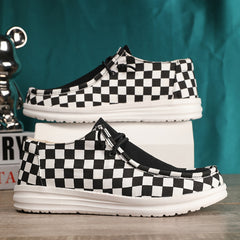 Checked Pattern Canvas Skateboard Shoes, Lace-Up, Lightweight