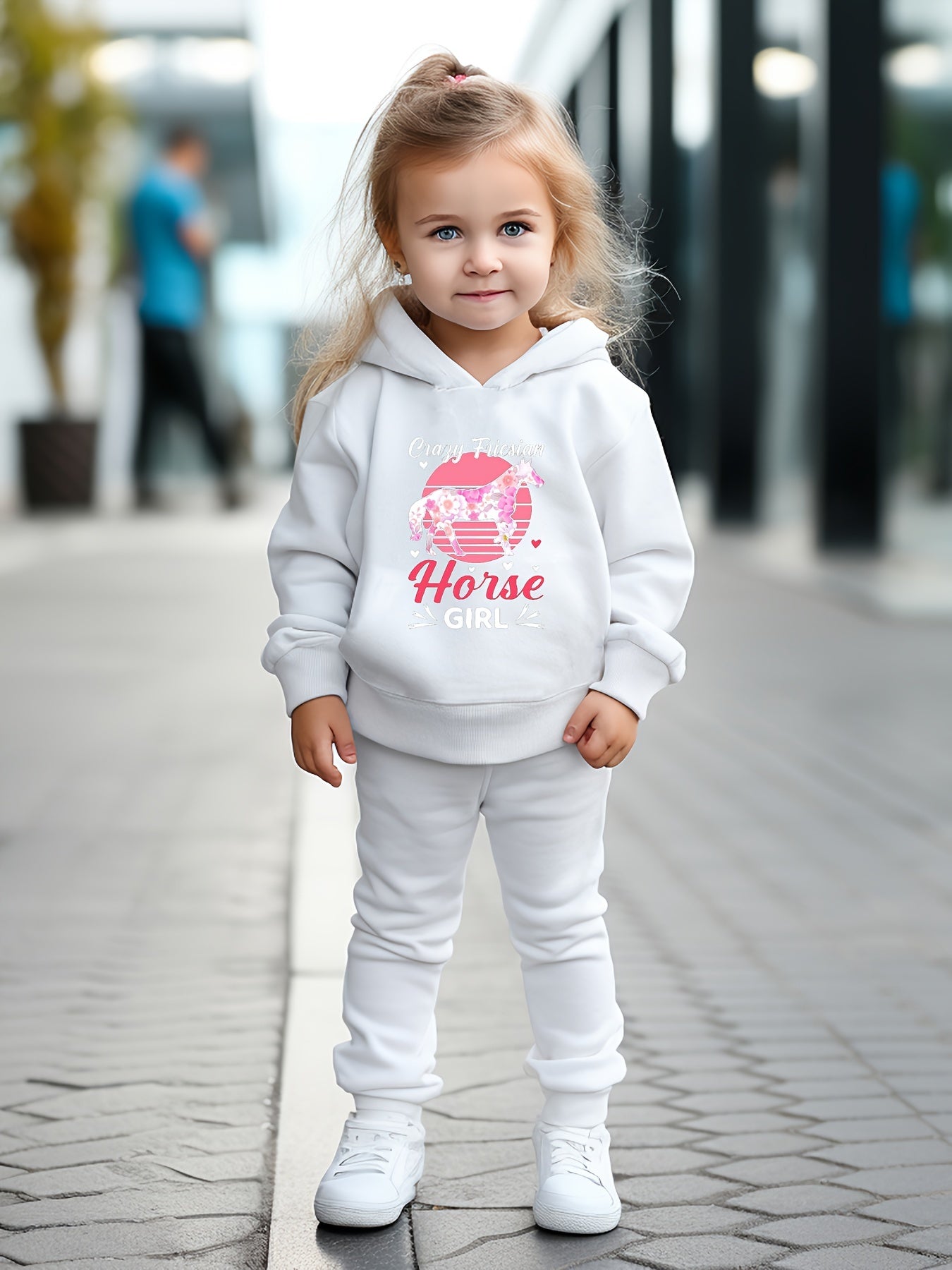 OERYUI Girls Tie Dye Horse Print Hooded Pullover Pants Set
