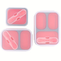 Silicone Folding Lunch Box Bento Box w/ Spoon - Large Capacity Kitchen Storage