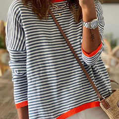 Women's Striped Crew Neck Pullover Sweater