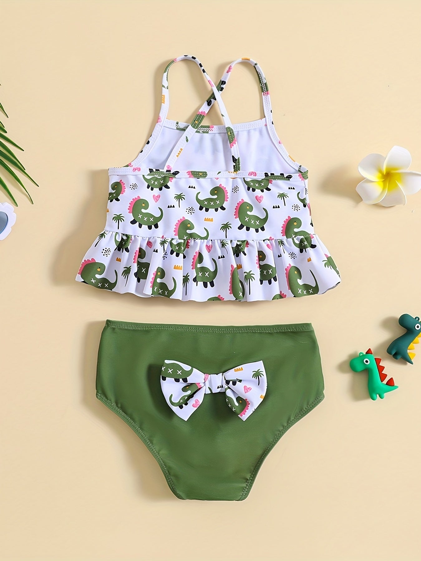 2pcs Toddler Girls Dino Print Cami Top Swimsuit Set
