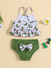 2pcs Toddler Girls Dino Print Cami Top Swimsuit Set