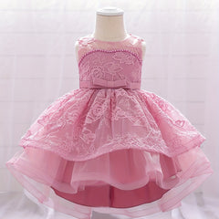 Girl's Floral Embroidery Gown Princess Dress Sleeveless Mesh Fairy Clothes