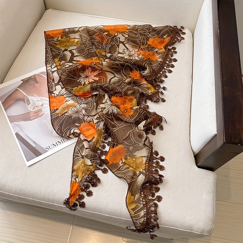 Thin Breathable Scarf Retro Print Fringed Shawl Casual Sunscreen Shawl