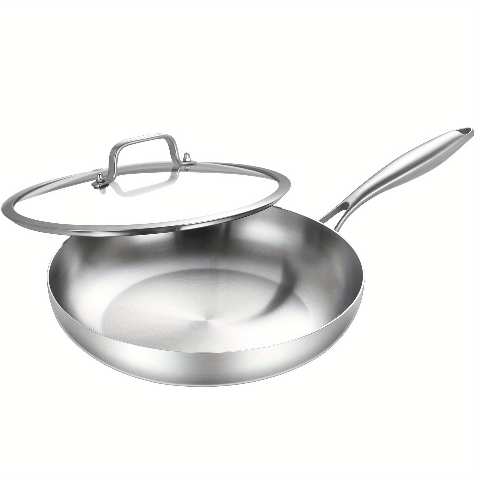 3 Layer Stainless Steel Frying Pan with Lid - Induction Gas Stove Steaks