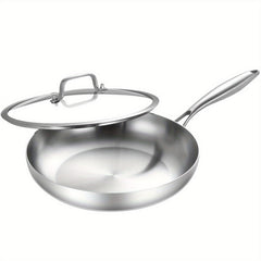 3 Layer Stainless Steel Frying Pan with Lid - Induction Gas Stove Steaks