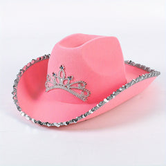 Y2K Western Cowgirl Cowboy Hat Rhinestone Crown Jazz Fedora Cap