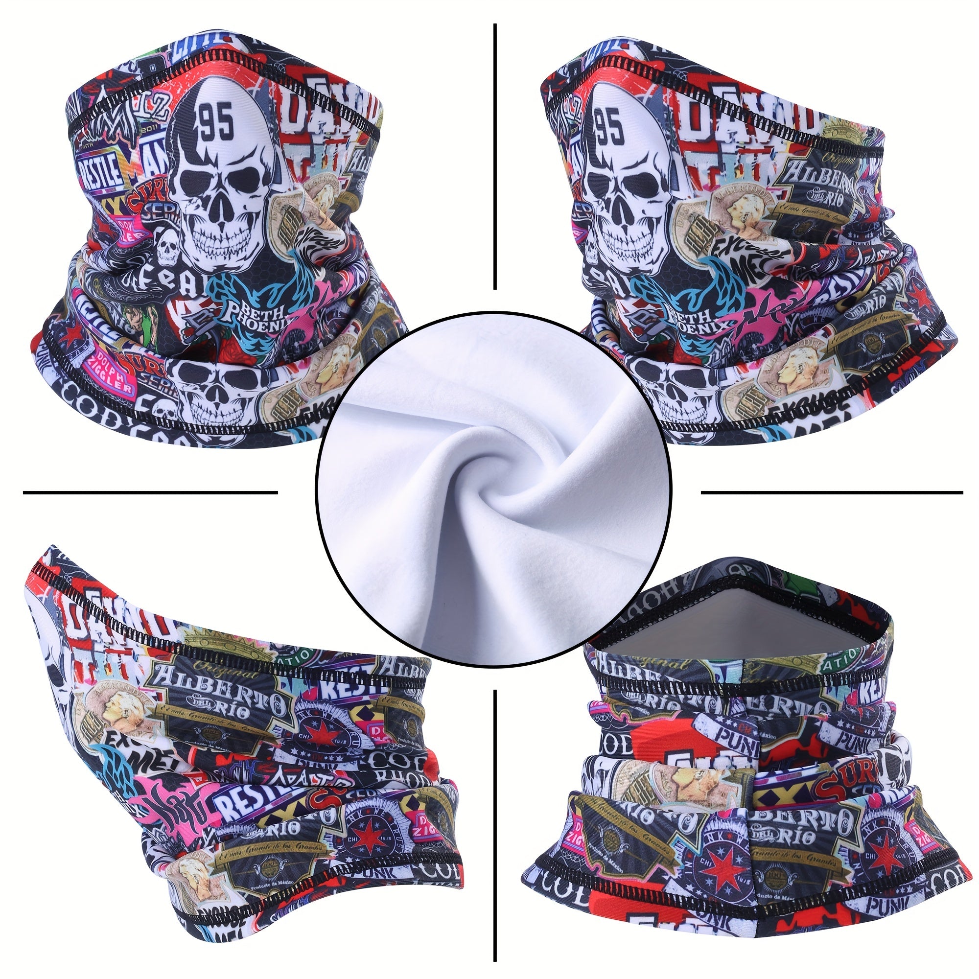 Ghost Skull Fleece Neck Cover Face Mask for Outdoor Winter Sports