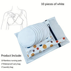 Organic Bamboo Nursing Pads For Breastfeeding Washable 10 Pads Wet Bag