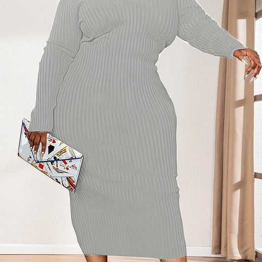 V Neck Ribbed Knit Bodycon Sweater Dress