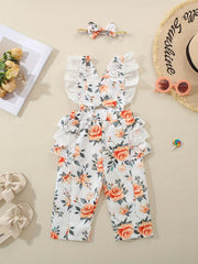 Baby Girls Flower Print Overalls