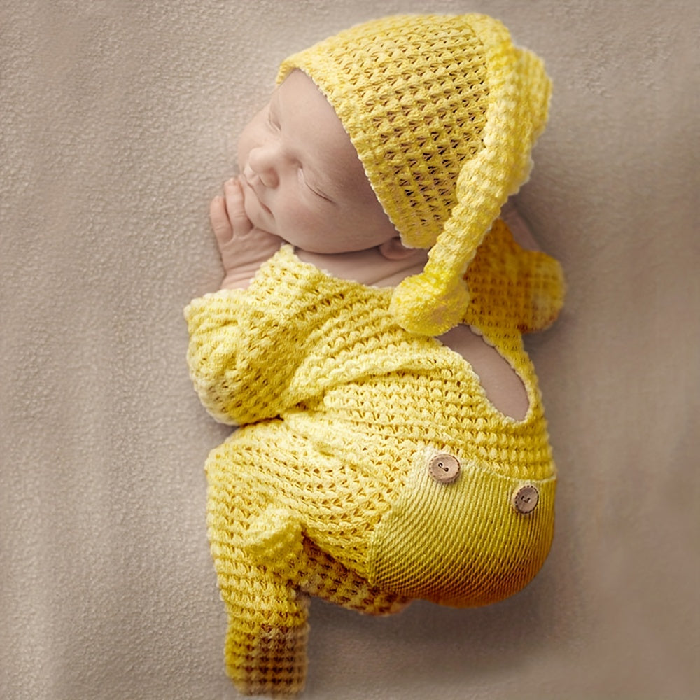 Newborn Photography Outfit Hat & Jumpsuit Props Yellow Green