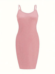 3 Pack Plus Size Basic Dress Set Solid Round Neck Slim Fit Cami Dress