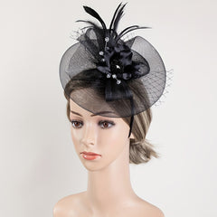 Mesh Flower Feather Fascinator Headpiece Tea Party Wedding Hat with Headband