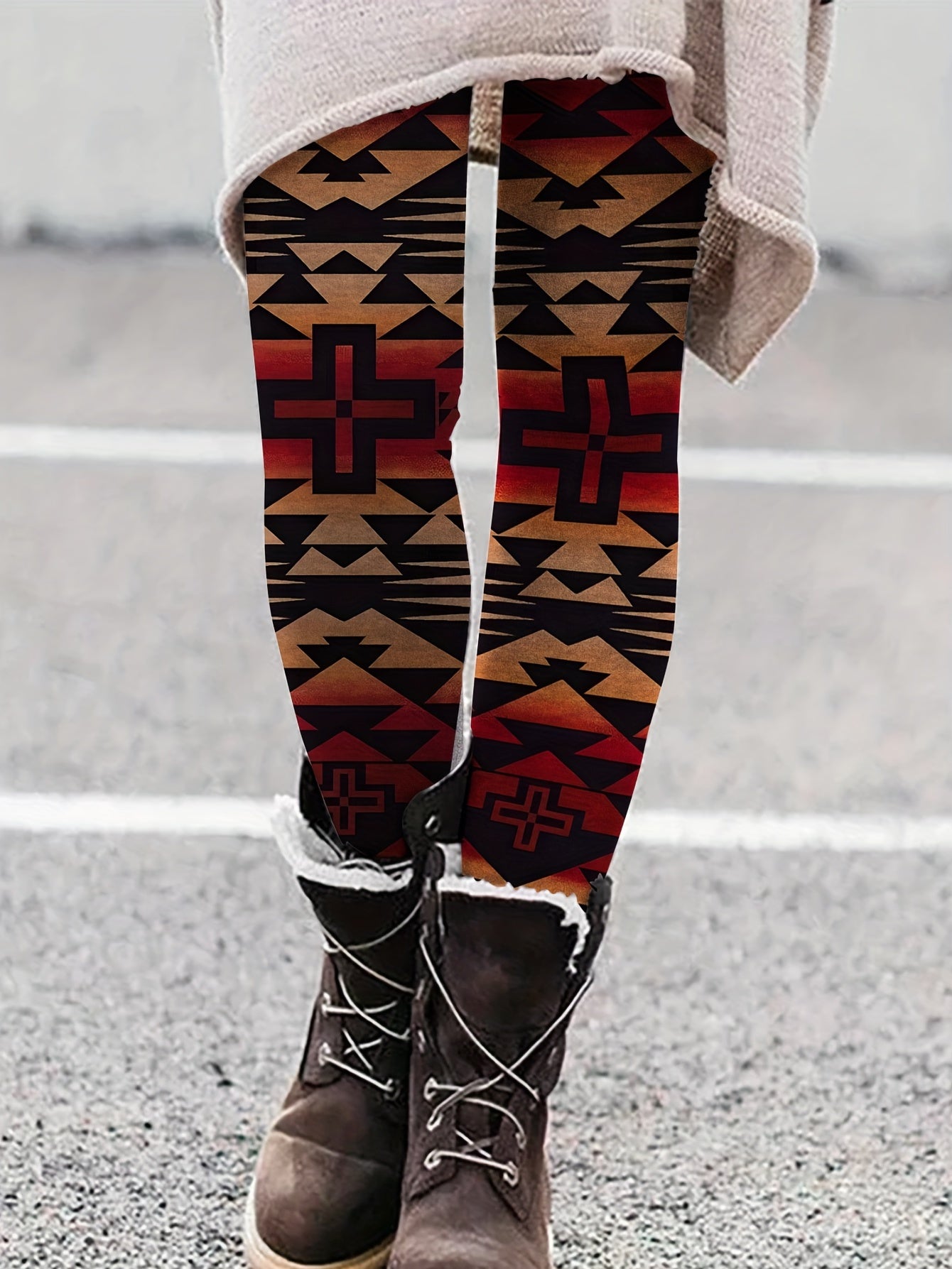 Geometric Print Skinny Leggings Boho Elastic Waist Stretchy Leggings