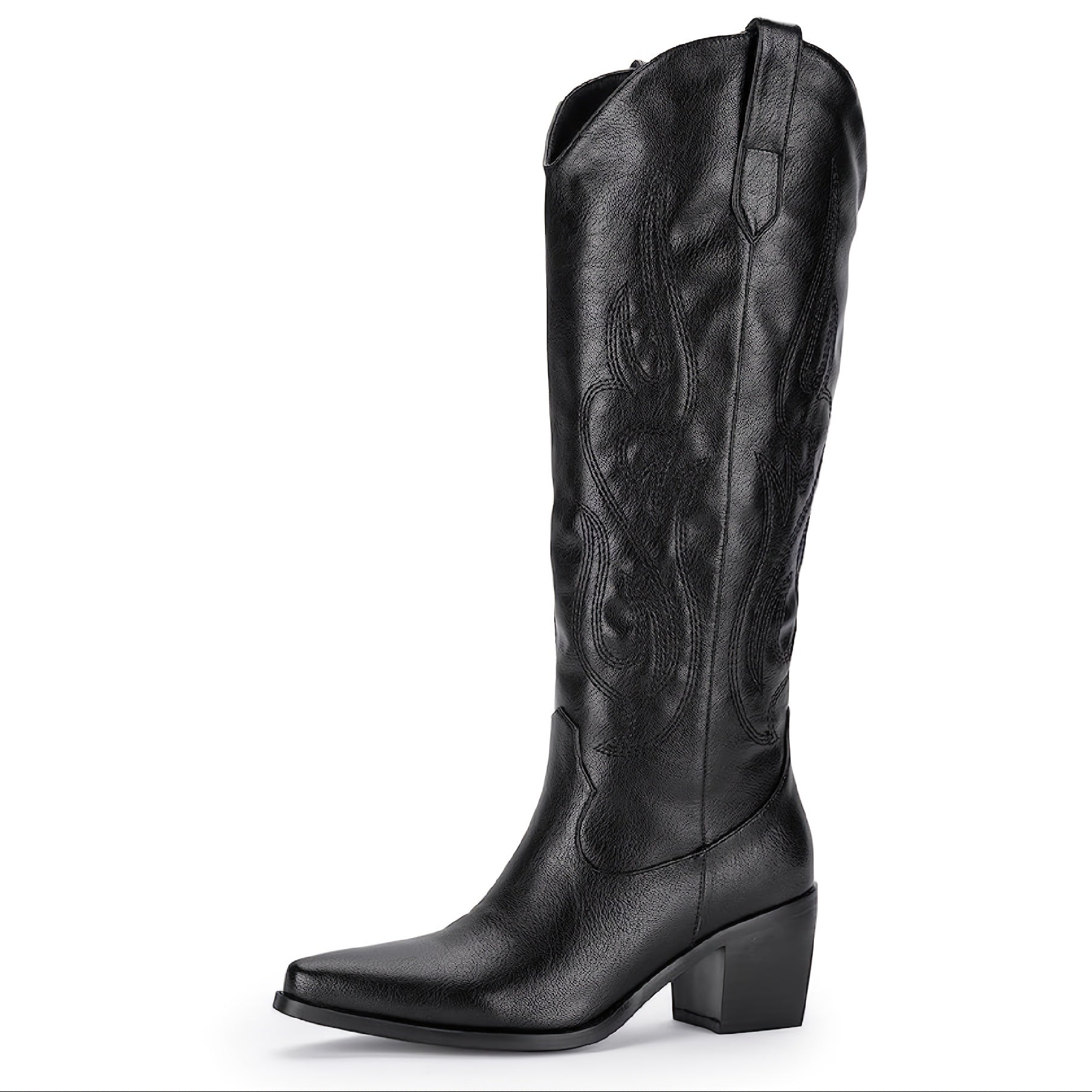 Women's Western Cowboy Boots Chunky Heel Embroidered Wide Calf