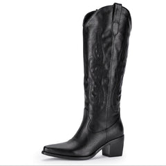 Women's Western Cowboy Boots Chunky Heel Embroidered Wide Calf