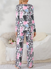 Leopard Print Pajama Set Long Sleeve Top & Pants