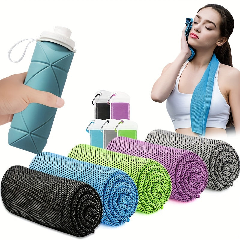 5pcs Ice Towel & Silicone Foldable Water Cup Set