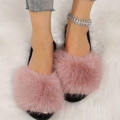 Women's Fluffy Indoor Slippers Open Toe Fuzzy Warm Shoes