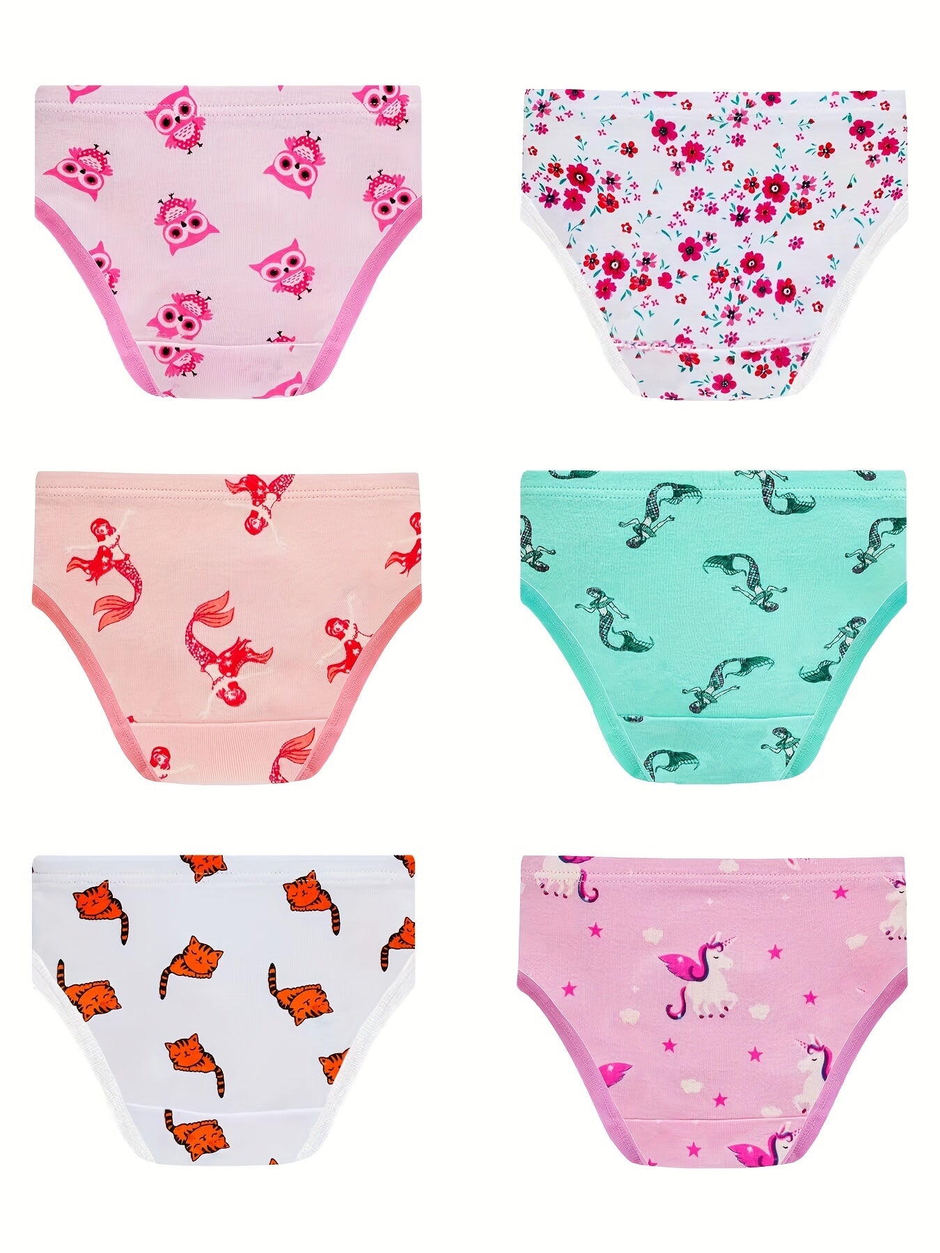 Girls Cartoon Animals & Flowers Graphic Shortie Brief Cotton Underwear Set