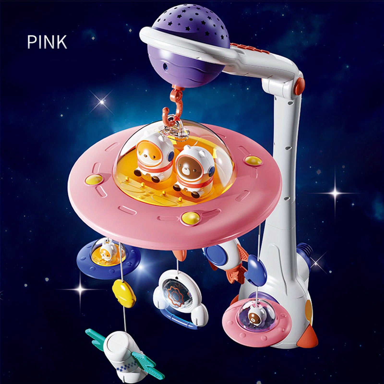 Space Flying Saucer Baby Bed Bell Starry Sky Projection Toy