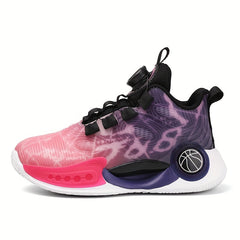 Boy's Basketball Shoes with Rotating Buckle Non Slip Sneakers