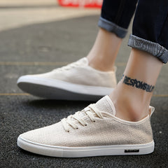 Men's Linen Lace Up Casual Sneakers Breathable Lightweight Shoes