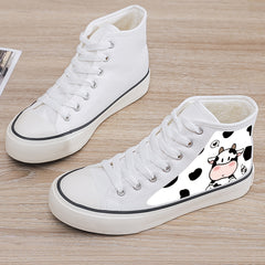 Cow Print Plush Lined Chunky Canvas Sneakers Warm Winter Shoes