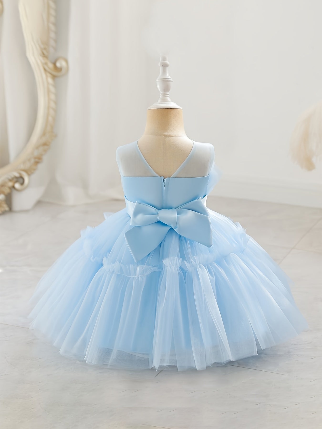Girls Sleeveless Mesh Tutu Dress & Bow Headband Set for Party