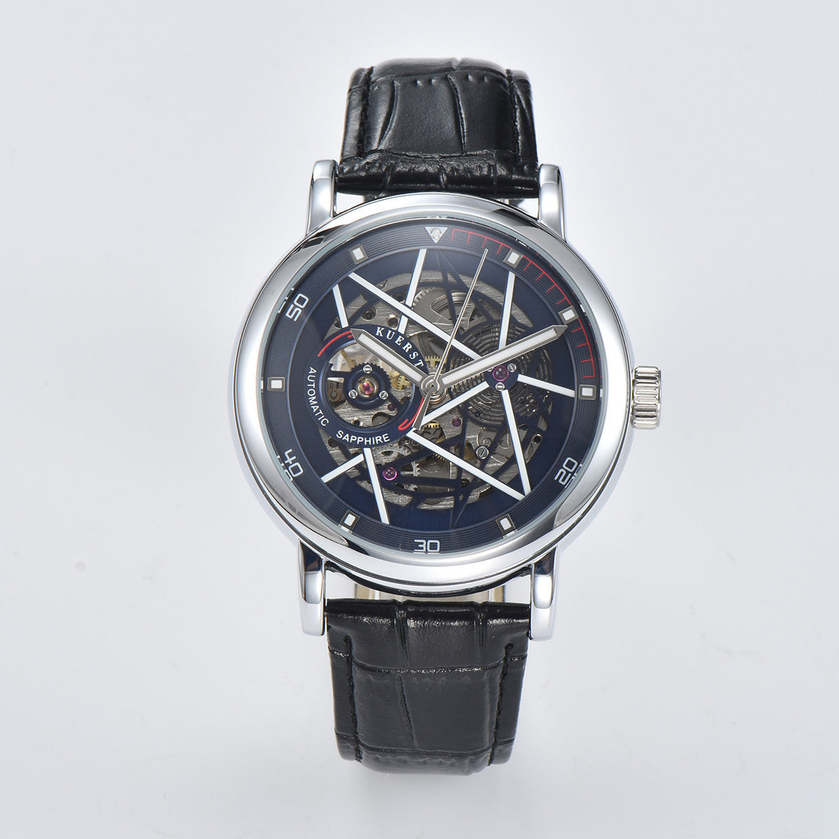 Teen's Luminous Watch Hollow 3D Dial Belt Automatic Mechanical Wristwatch