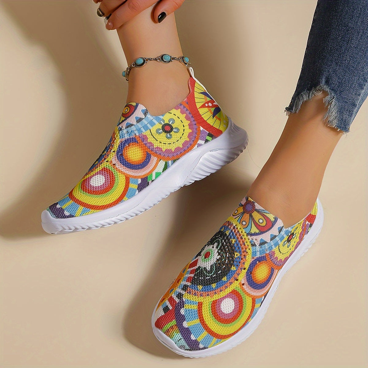 Women's Geometric Lace-up Mesh Sneakers for Running