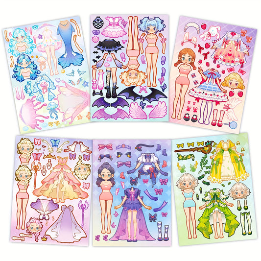 6 Sheets Cartoon Pink Beauty Stickers for Party Puzzle Fun DIY