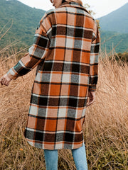 Plaid Shacket Split Lapel Jacket Button Down With Pockets Outerwear