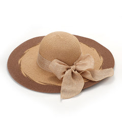 Women Bow Straw Hat Big Brim Summer Beach Sun Hat