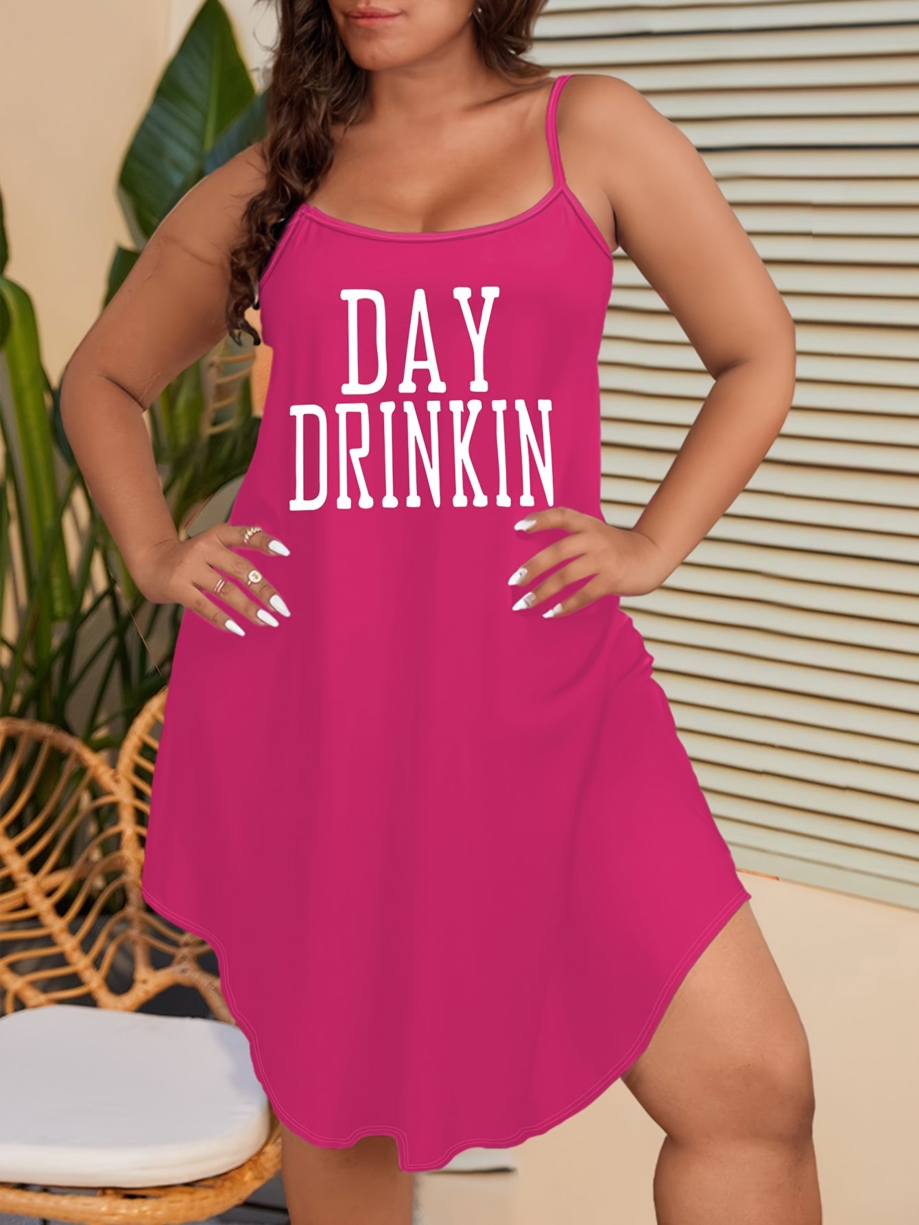 Plus Size Sexy Nightdress Women's Plus Letter Print Round Neck