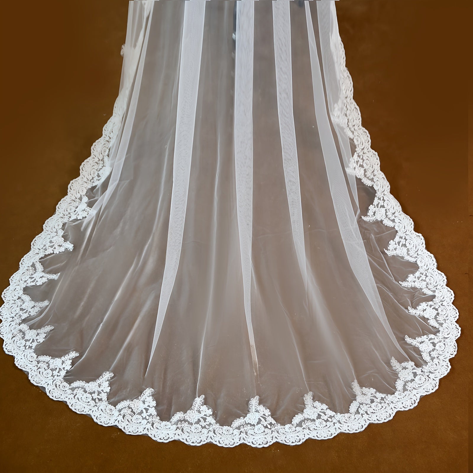 Romantic Single Layer Cathedral Bridal Veil Lace Wedding Gown