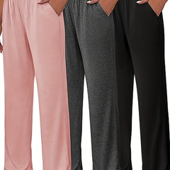 3 Pack Plus Size Sports Pants High Rise Wide Leg Trousers With Pockets
