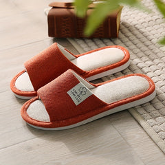 Unisex Cotton Linen Slippers Open Toe Bedroom Slippers
