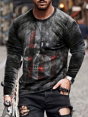 Men's 3D American Flag & Skull Graphic Long Sleeve T-shirt
