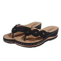 Women's Flower Wedge Flip Flops Arch Support Slides