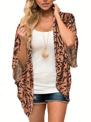 Print Cover Up Shirt V Neck Long Sleeves Loose Fit Casual Semi Sheer Cardigan