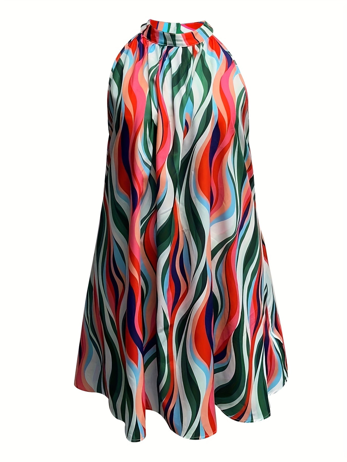 Allover Print Halter Neck Ruched Summer Dress