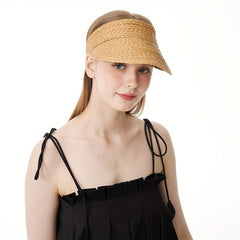Solid Straw Visor Lightweight Sun Hat Women UV Protection Foldable Beach Hat