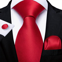 3pcs Mens Tie Wedding Business Red Necktie Hanky Cufflinks Jacquard Necktie