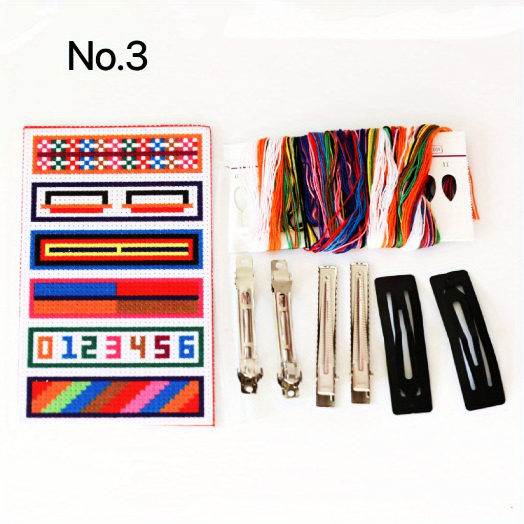 Embroidered Hair Clips DIY Kit w/ Cloth Threads & Glue, Barrette Clips