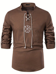 Cotton Men's Long Sleeve Retro Medieval Pirate Shirt Lace Up Casual Beach Tops