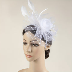 Flower Faux Feather Headband Mesh Hair Band Tea Party Horse Race Derby Hat Acces