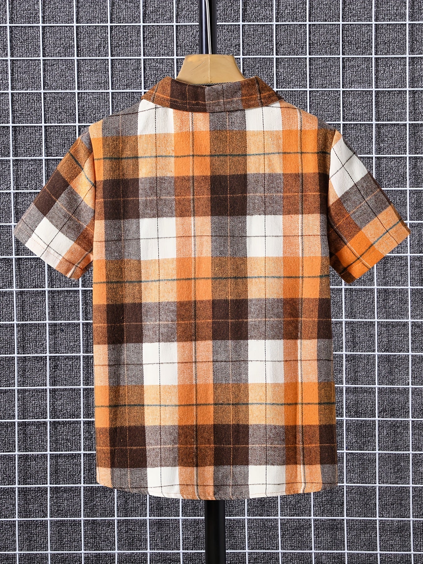 Boys Plaid Patched Short Sleeve Lapel Shirt